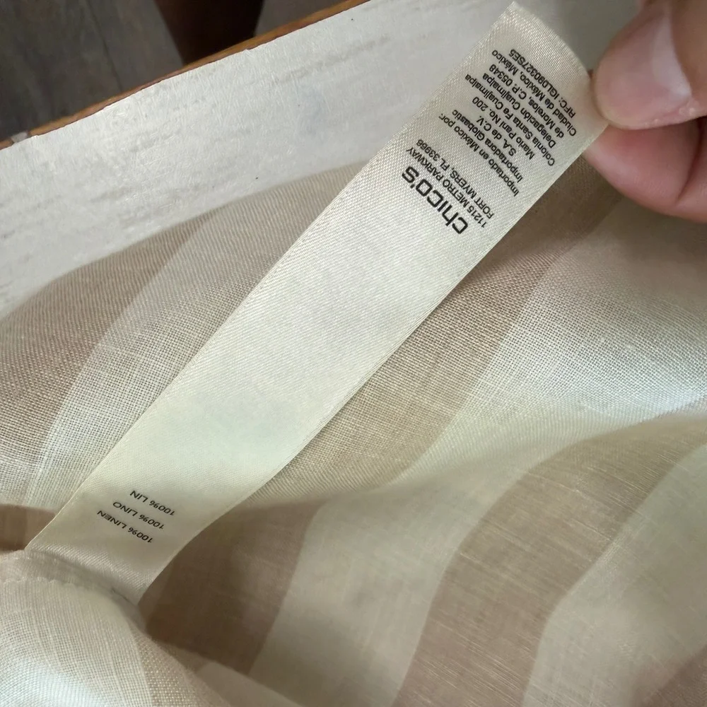 Chico's Button Up Womens 2 L Stripe 100% Linen No-Iron Minimalist Lagenlook Boho